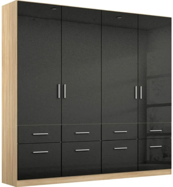 Rauch Celle 4 Door Charcoal Black and Oak Combi Wardrobe - 181cm