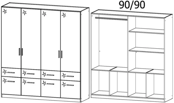 Rauch Celle 4 Door Charcoal Black and Oak Combi Wardrobe - 181cm - Image 2