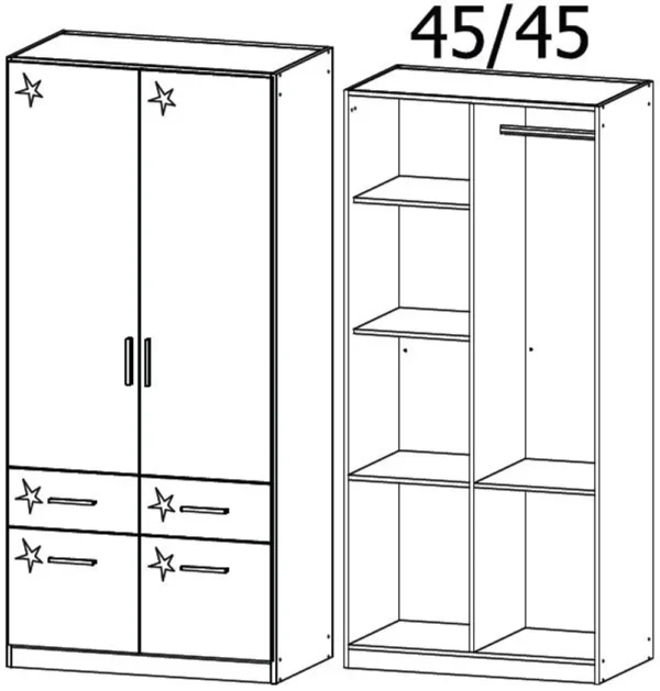 Rauch Celle 2 Door Charcoal Black Combi Wardrobe - 91cm - Image 2