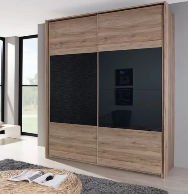 Rauch Xtend 2 Door Sliding Wardrobe in Oak and Basalt Glass - W 181cm