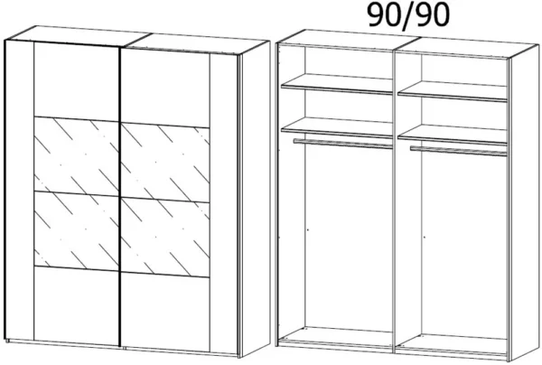 Rauch Xtend 2 Door Sliding Wardrobe in Oak and Basalt Glass - W 181cm - Image 2