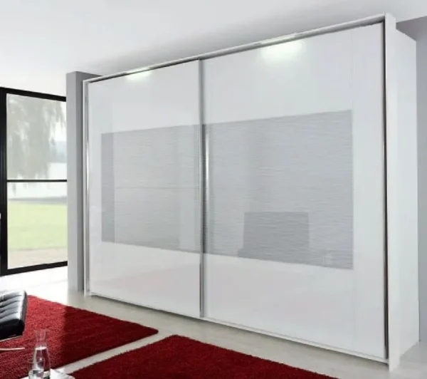 Rauch Xtend 2 Door Sliding Wardrobe with Light in White and Silk Grey Glass - W 316cm