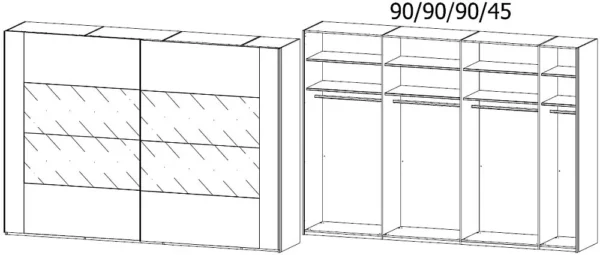Rauch Xtend 2 Door Sliding Wardrobe with Light in White and Silk Grey Glass - W 316cm - Image 2