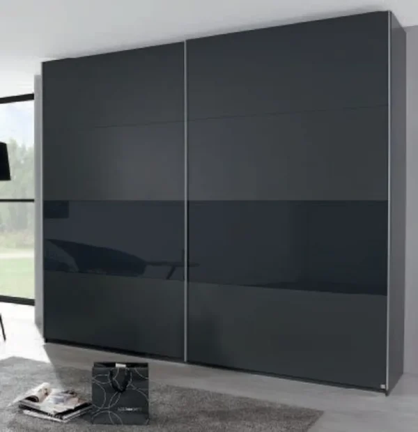 Rauch Xtend 2 Door Sliding Wardrobe in Graphite and Basalt Glass - W 226cm
