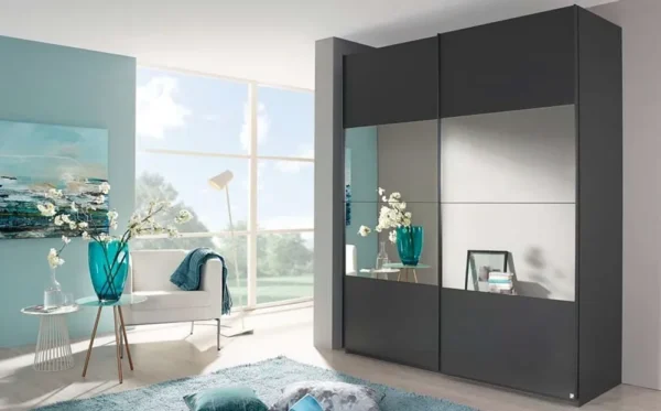 Rauch Zenaya 2 Door Mirror Sliding Wardrobe in Graphite - W 181cm