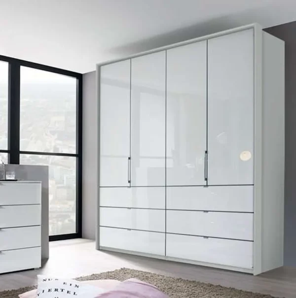 Rauch Erimo 4 Door Folding Wardrobe in White Glass - W 204cm