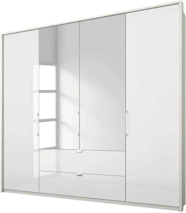Rauch Erimo 4 Door Combi Folding Wardrobe in White Glass - W 204cm