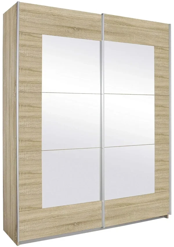 Rauch Alegro 2 Door Sliding Wardrobe in Oak with Partially Mirror - W 181cm