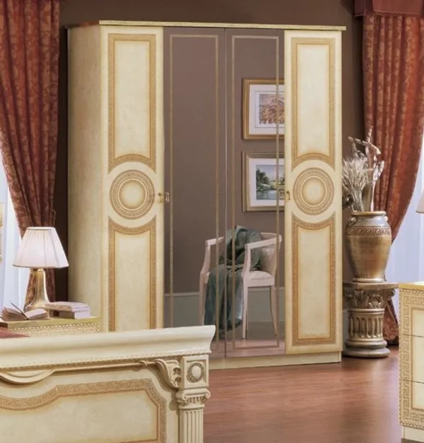 Camel Aida Ivory Italian 4 Door Wardrobe with Mirrors