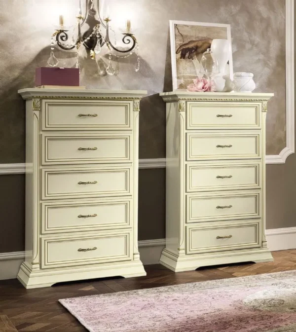 Camel Treviso White Ash Italian 5 Drawer Midi Chest
