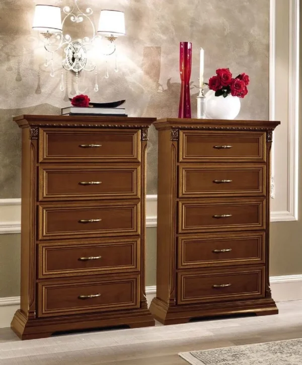 Camel Treviso Cherry Wood Italian 5 Drawer Midi Chest