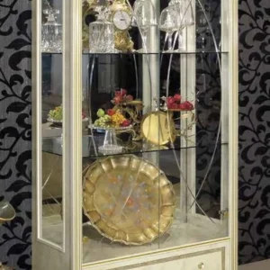 Camel Leonardo Ivory Gloss and Gold Italian 2 Door Vitrine