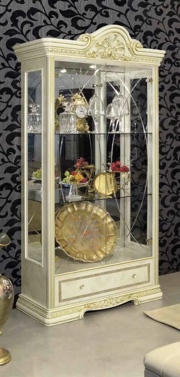 Camel Leonardo Ivory Gloss and Gold Italian 2 Door Vitrine