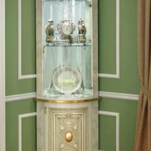 Camel Leonardo Ivory Gloss and Gold Italian Corner Dispaly Cabinet