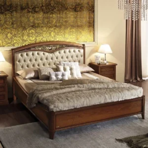 Camel Nostalgia Walnut Italian Curvo Fregio Capitonne 6ft Queen Size Bed