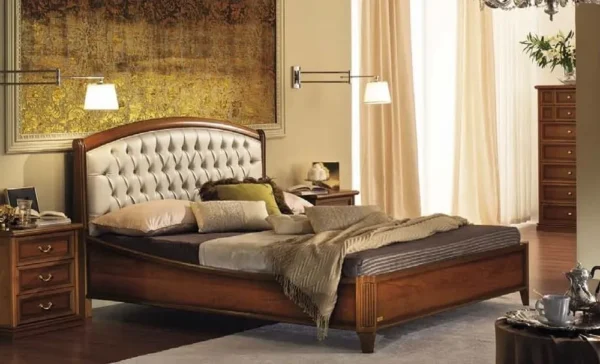 Camel Nostalgia Walnut Italian Curvo Capitonne 6ft Queen Size Bed
