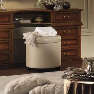 Camel Nostalgia Walnut Italian Ivory Round Leather Pouff