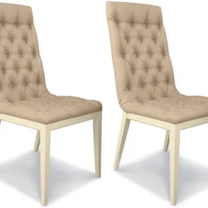 Set of 2 Modum La Star Ivory Italian Leather Capitonne Dining Chair