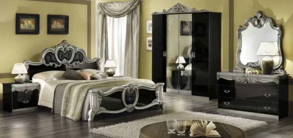Camel Barocco Black Italian Bedroom Set with King Size Bed