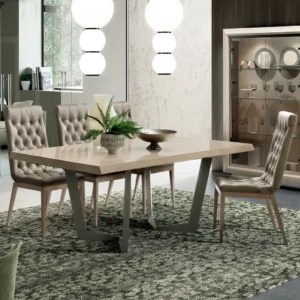 Modum Elite Sand Birch Italian Extending Dining Set with Capitonne Dining Chairs