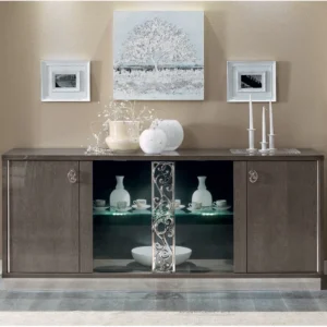 Modum Platinum Italian Silver Glamour Glass Door Buffet Sideboard