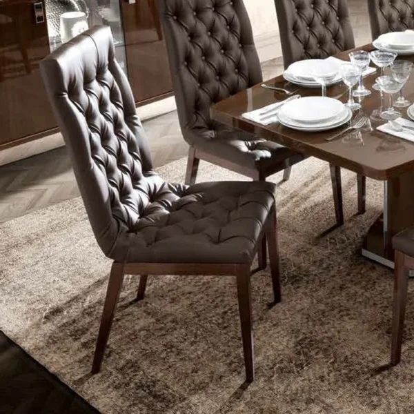 Modum Roma Walnut Italian Leather Upholstered Capitonne Dining Chair