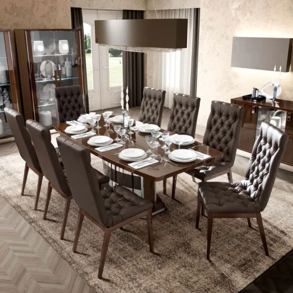 Modum Roma Walnut Italian Butterfly Extending Dining Set with Capitonne Leather Chairs
