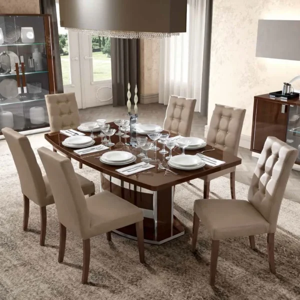 Modum Roma Walnut Italian Butterfly Extending Dining Set with Dama Leather Chairs