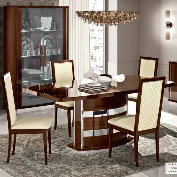 Modum Roma Walnut Italian Butterfly Extending Dining Set with Rombi Leather Chairs
