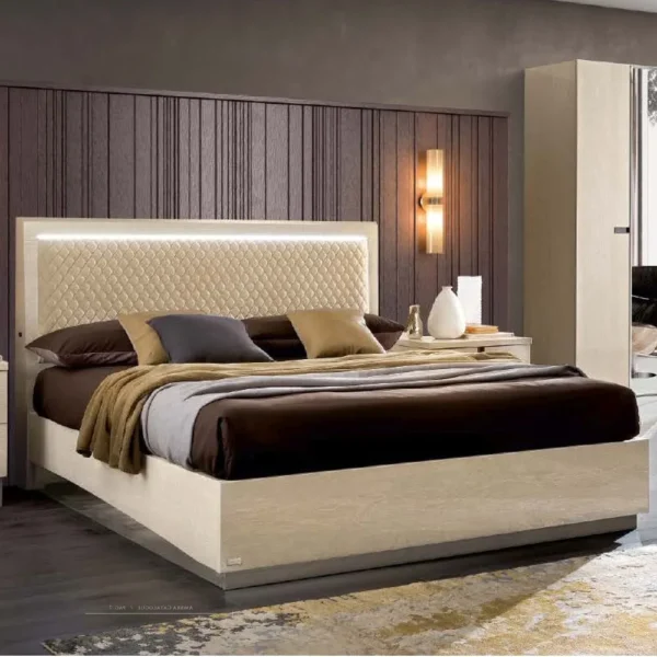 Modum Ambra Italian Sand Birch 6ft Queen Size Upholestered Headboard Bed
