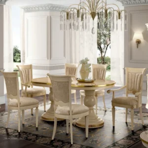 Camel Aida Ivory Italian Oval Extending Dining Set with 4 Chairs and 2 Armchair