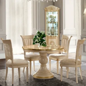 Camel Aida Ivory Italian Round Extending Dining Set with 4 Chairs