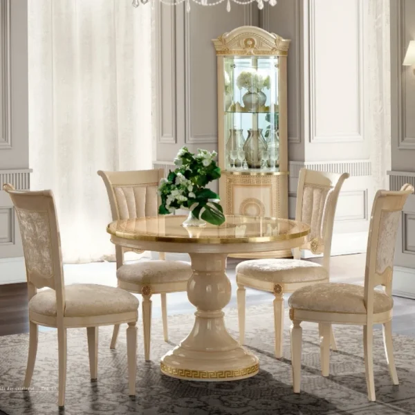 Camel Aida Ivory Italian Round Extending Dining Set with 4 Chairs