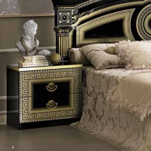 Camel Aida Black and Gold Italian 2 Drawer Bedside Cabinet