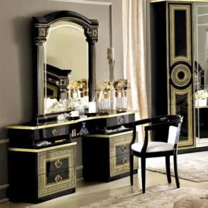 Camel Aida Black and Gold Italian Double Pedestal Dressing Table