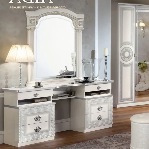 Camel Aida White Italian Double Pedestal Dressing Table