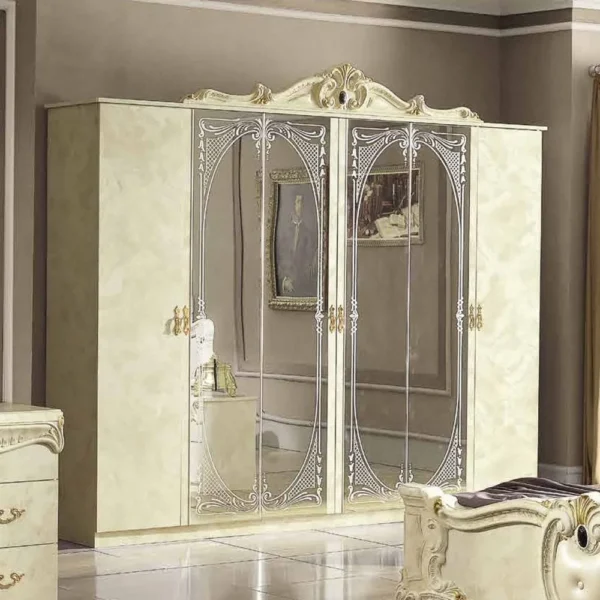 Camel Barocco Ivory Italian 6 Door Wardrobe with Mirrors