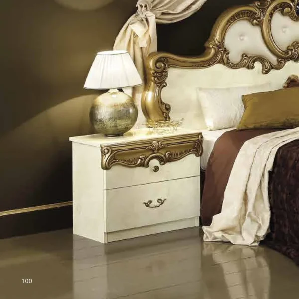 Camel Barocco Ivory and Gold Italian 2 Drawer Bedside Cabinet