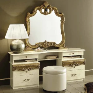 Camel Barocco Ivory and Gold Italian Double Pedestal Dressing Table