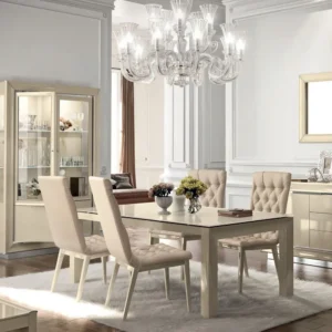 Modum La Star Ivory Italian Extending Dining Set with 4 Capitonne Chairs