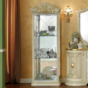 Camel Leonardo Ivory Gloss and Gold Italian 1 Door Vitrine