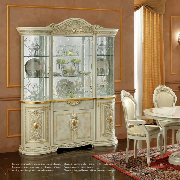 Camel Leonardo Ivory Gloss and Gold Italian 4 Door Display Cabinet