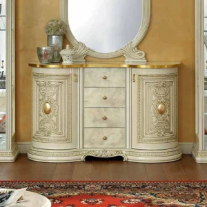 Camel Leonardo Ivory Gloss and Gold Italian Medium Buffet Sideboard