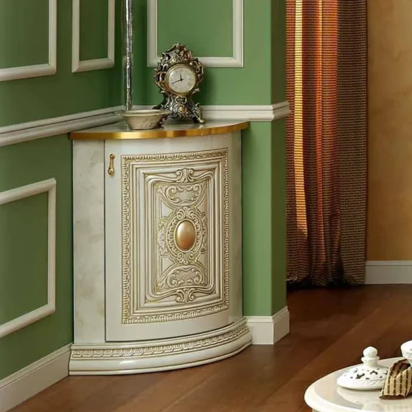 Camel Leonardo Ivory Gloss and Gold Italian Corner Cabinet