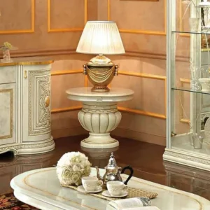 Camel Leonardo Ivory Gloss and Gold Italian Lamp Table