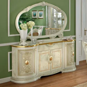 Camel Leonardo Ivory Gloss and Gold Italian Large Buffet Sideboard