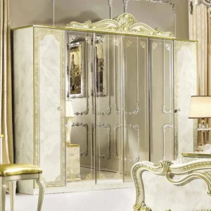 Camel Leonardo Italian Ivory Gloss and Gold 6 Door Wardrobe with Mirrors