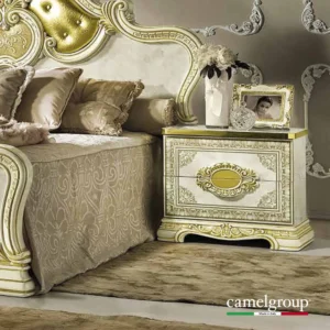 Camel Leonardo Italian Ivory Gloss and Gold 2 Drawer Bedside Cabinet