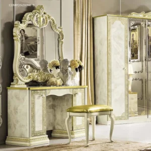 Camel Leonardo Italian Ivory Gloss and Gold Double Pedestal Dressing Table