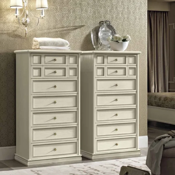 Camel Nostalgia Bianco Antico Italian 7 Drawer Tall Chest